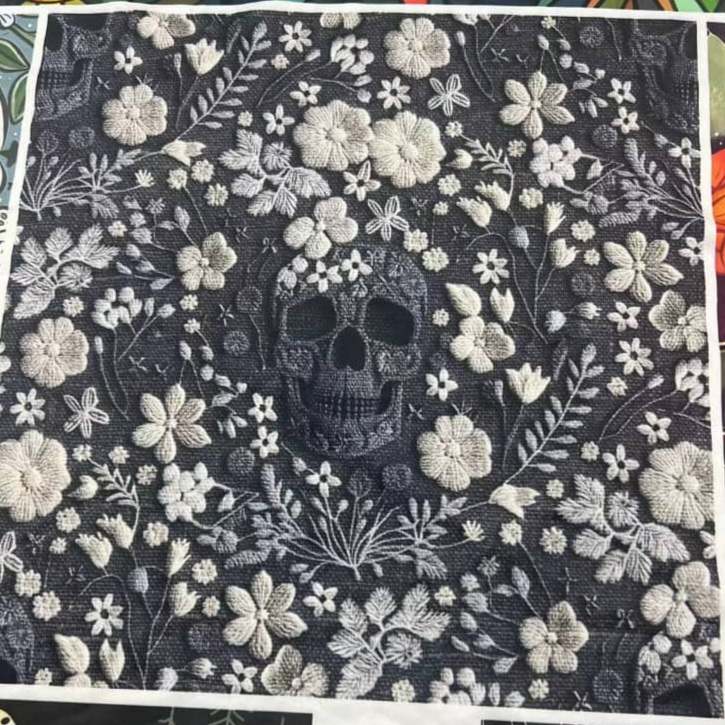 Grey Skull Embroidery Leggings