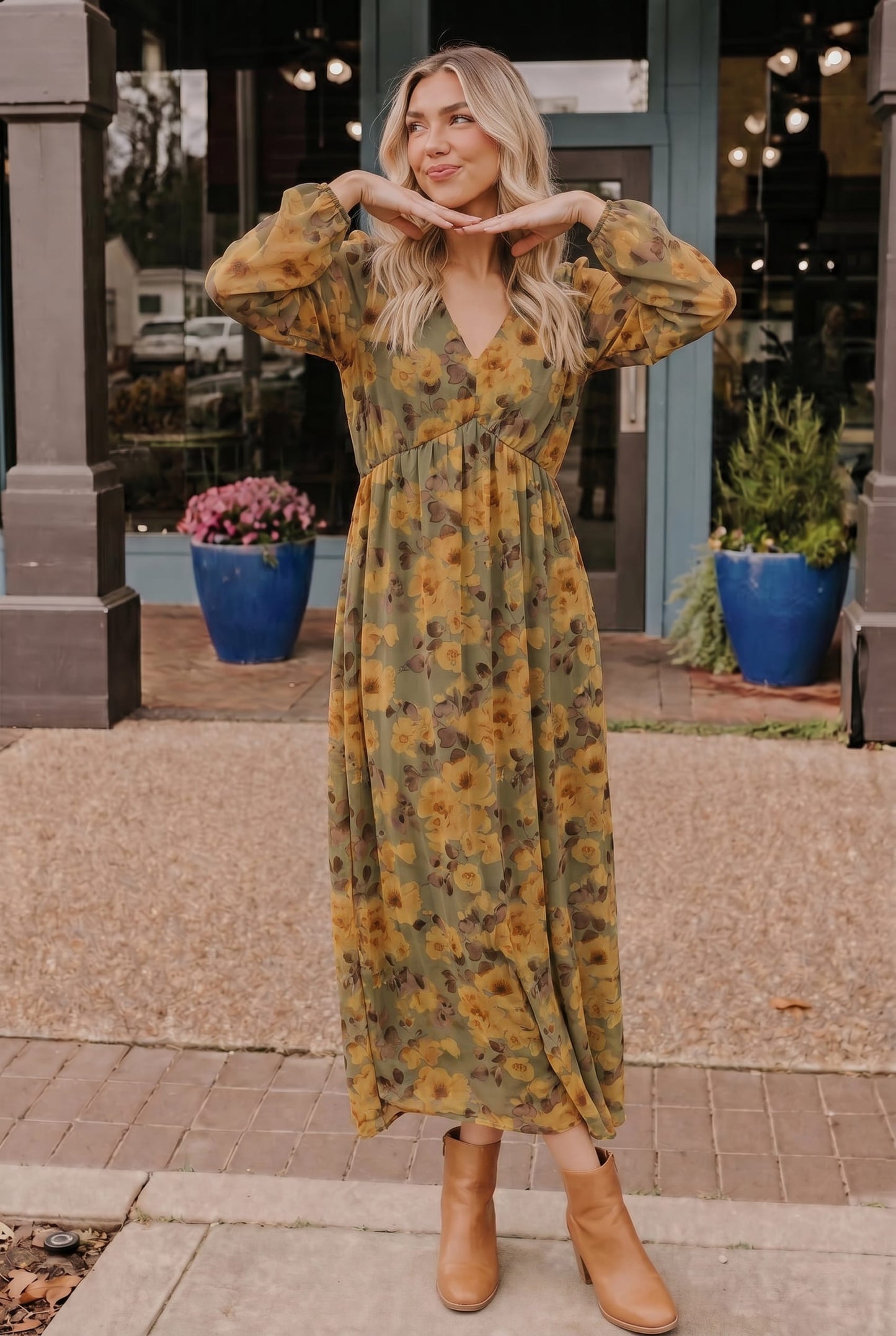 Golden Blooms Floral Maxi Dress