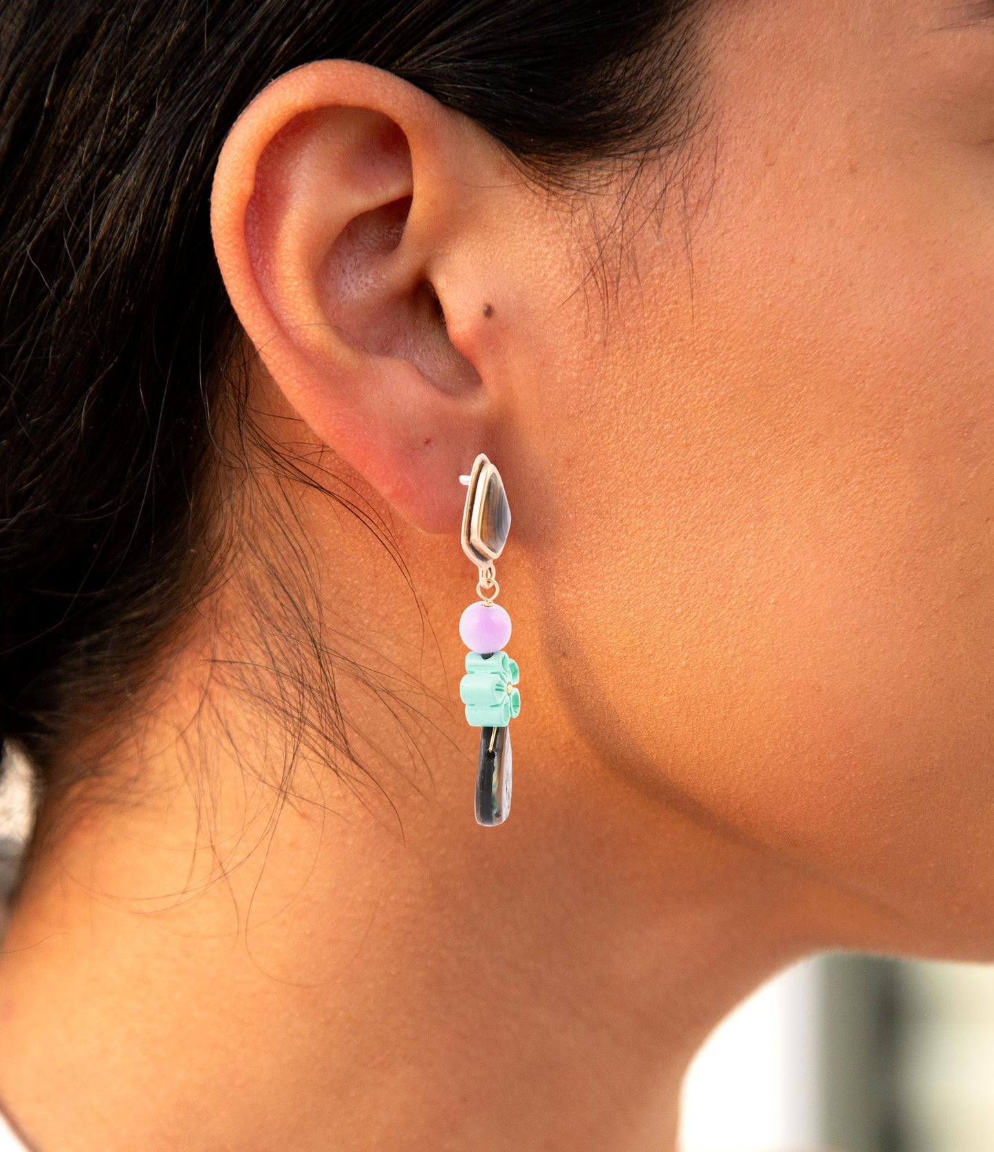 Aruba Blue Abalone Post Golden Drop Earrings