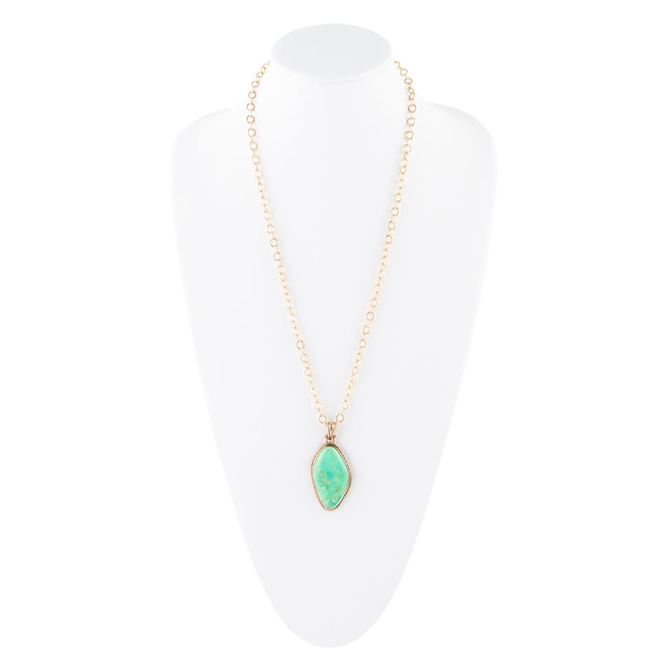Lime Green Turquoise Boulder Golden Pendant Necklace