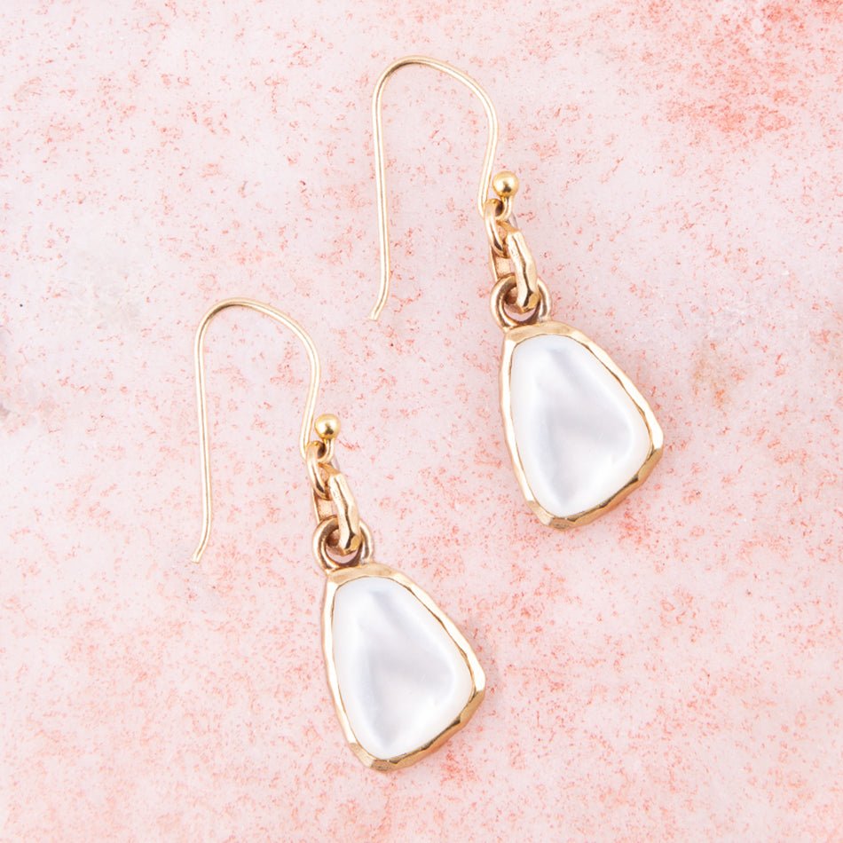 White Mother of Pearl Golden Drop Earrings