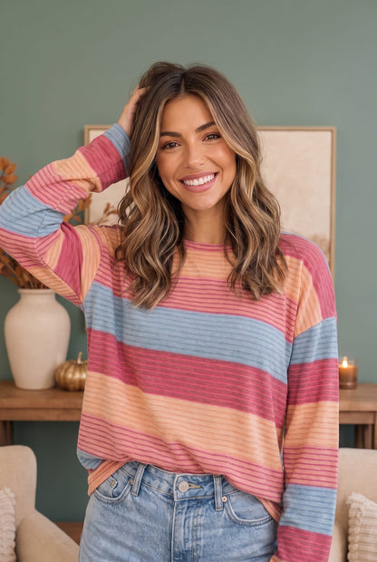 Sunny Stripes Long Sleeve Knit Top