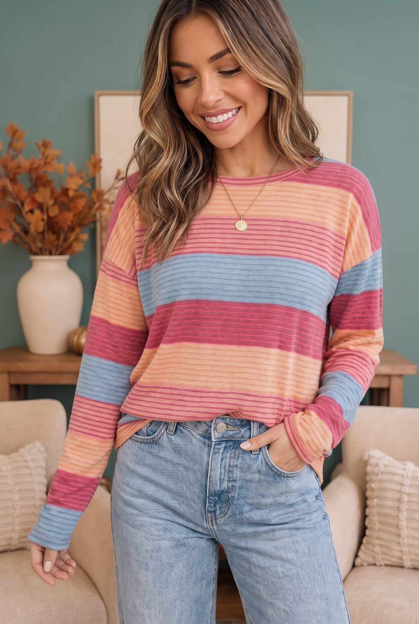 Sunny Stripes Long Sleeve Knit Top
