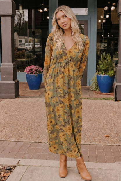 Golden Blooms Floral Maxi Dress