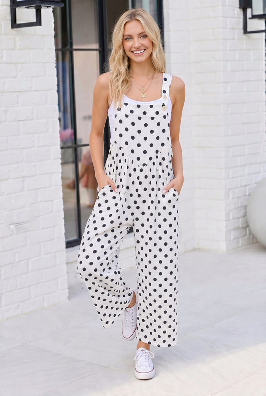 Spot On Polka Dot Wide Leg Overall Jumpsuit