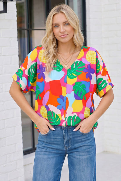 Tropical Pop Art V-Neck Top