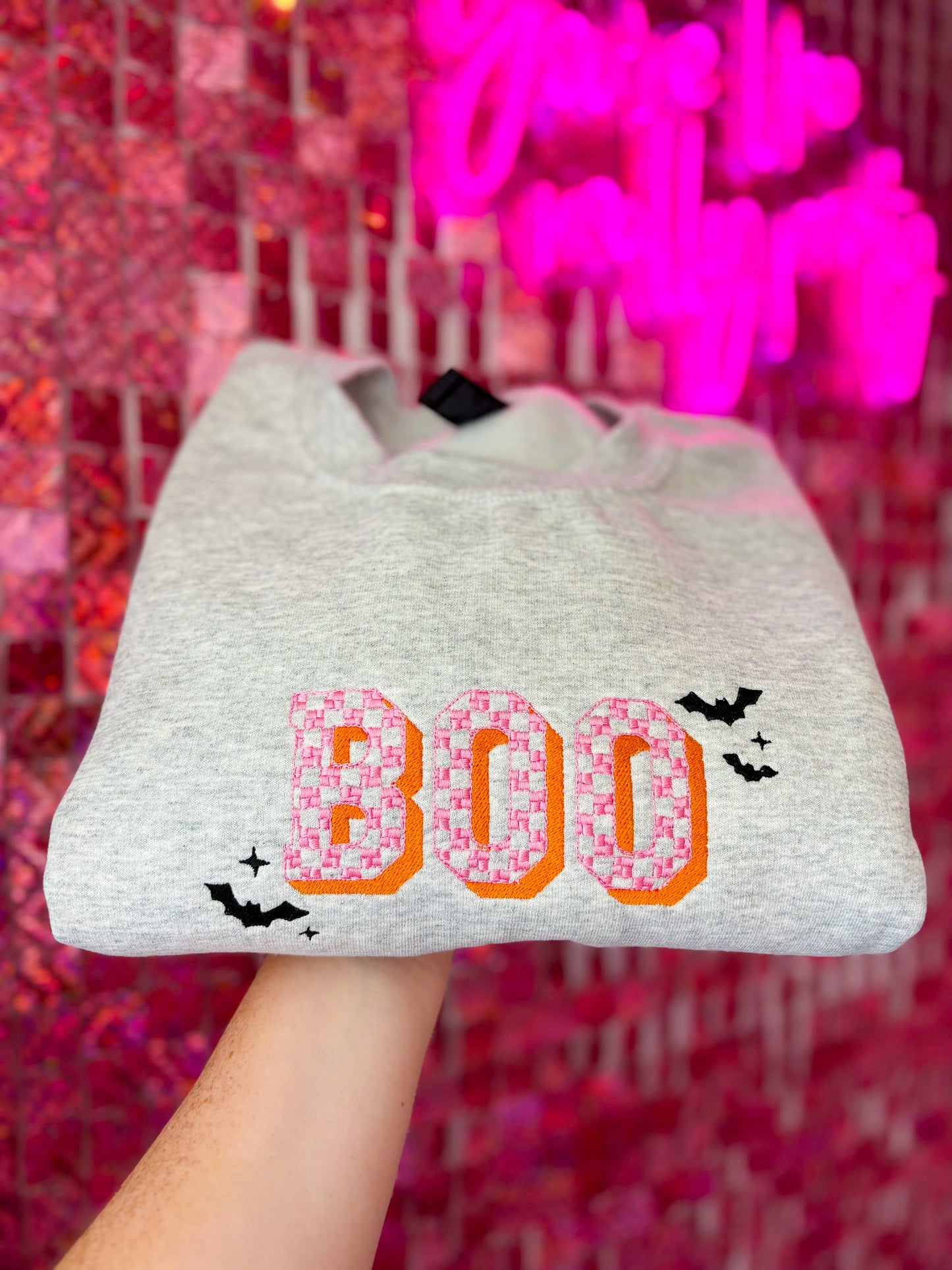 BOO Checkered Embroidered Crewneck *MADE TO ORDER 10-15 BIZ DAYS*