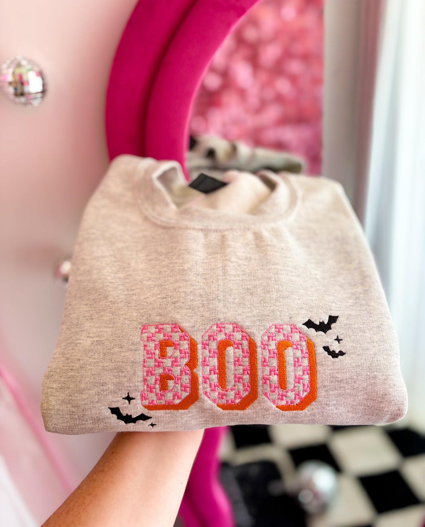 BOO Checkered Embroidered Crewneck *MADE TO ORDER 10-15 BIZ DAYS*