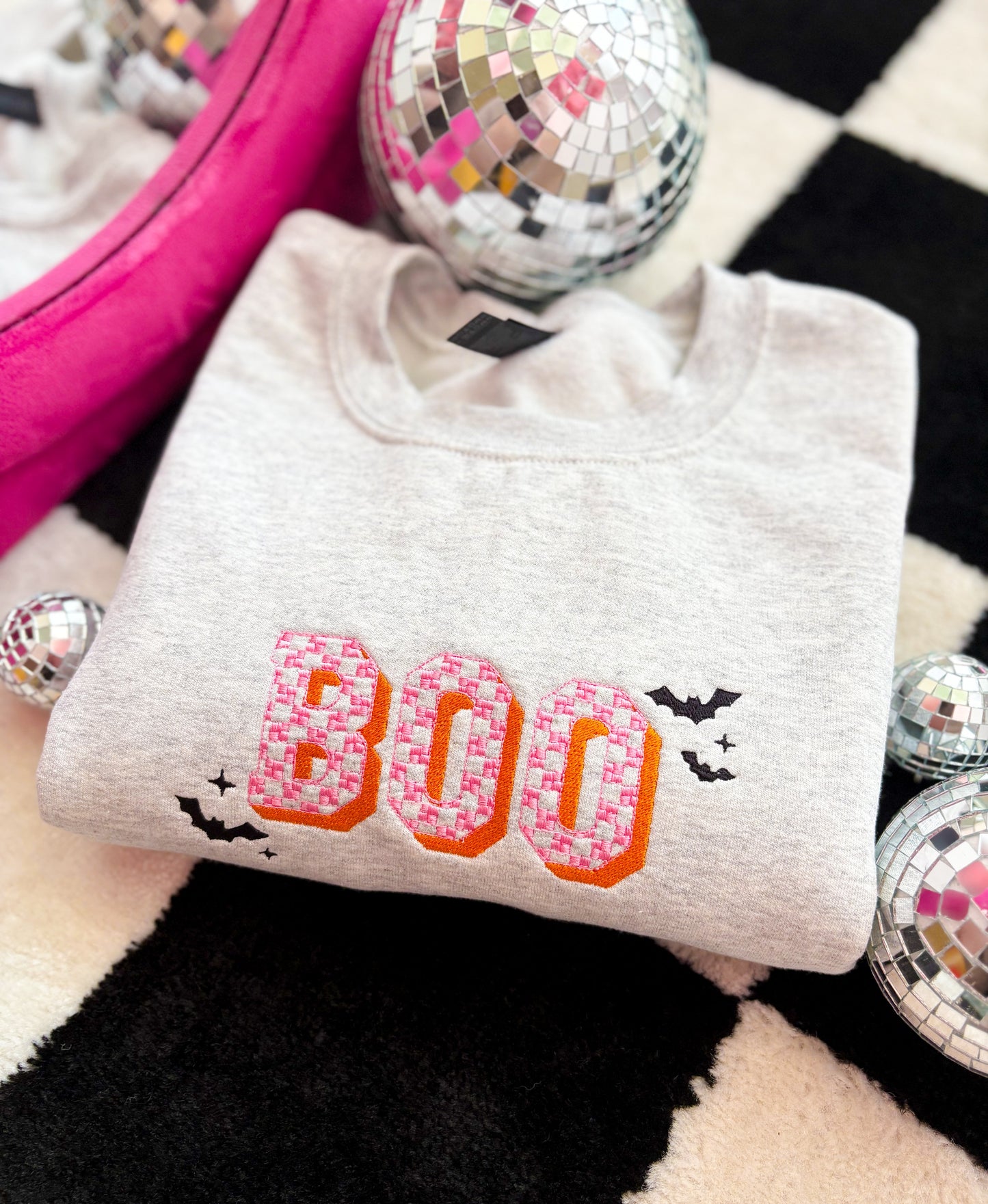 BOO Checkered Embroidered Crewneck *MADE TO ORDER 10-15 BIZ DAYS*