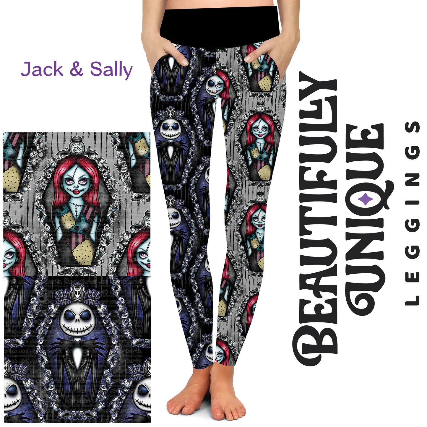 Jack & Sally Coffins (Unique Exclusive) - Pocket Leggings