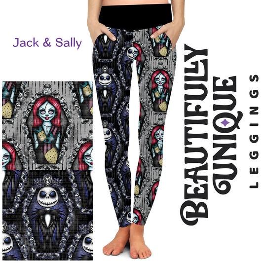 Jack & Sally Coffins (Unique Exclusive) - Pocket Leggings