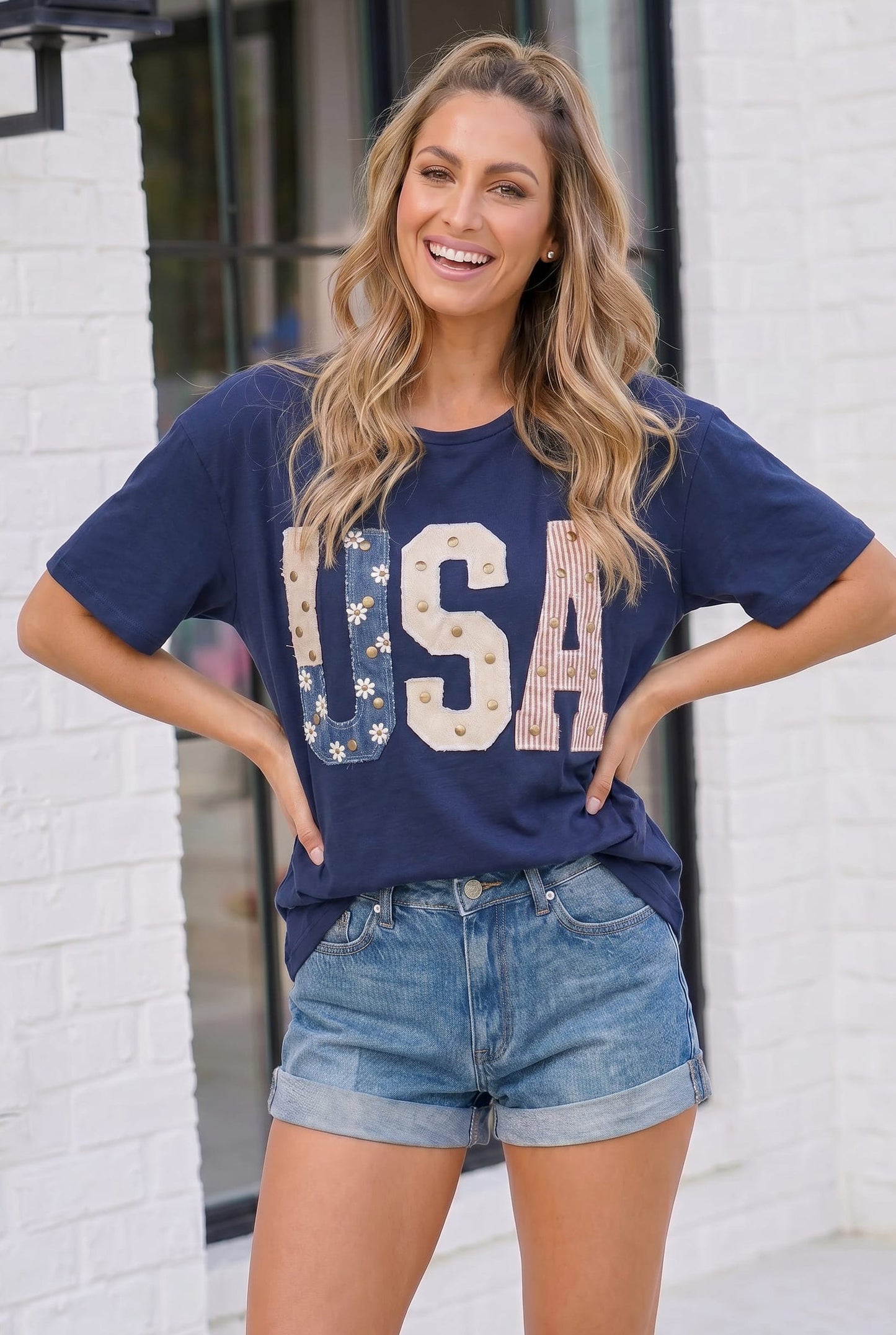 Stars Stripes and Daisy Vibes USA Graphic Tee