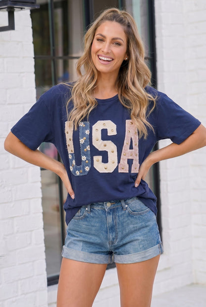 Stars Stripes and Daisy Vibes USA Graphic Tee
