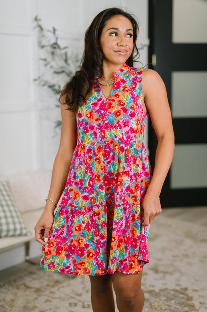 LIZZY THREE TIER TANK DRESS IN MORNING GLORY