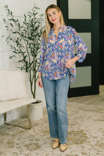 Lizzy Top in Royal Blue Paisley