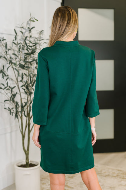 Portfolio Quarter Sleeve Dress in Hunter Green