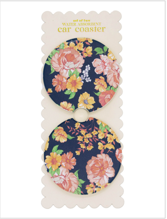 CAR COASTER- NAVY FLOWER