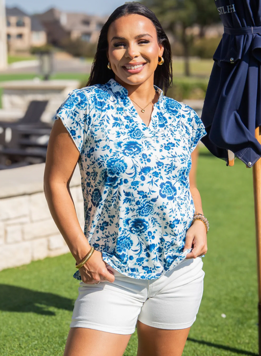 THE NICOLE V-NECK TOP, FLORAL