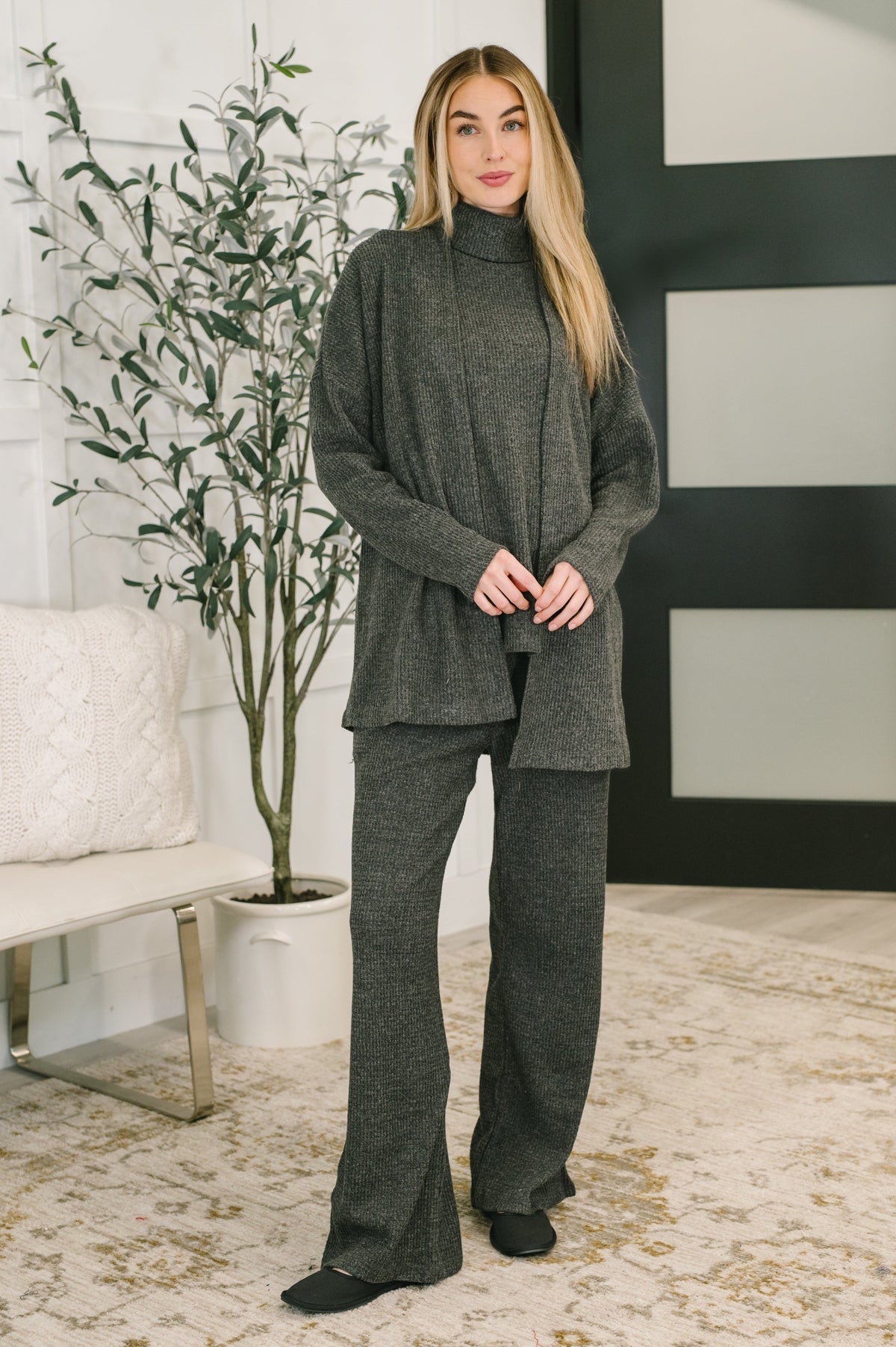Signature Open Front Cardigan Set in Black