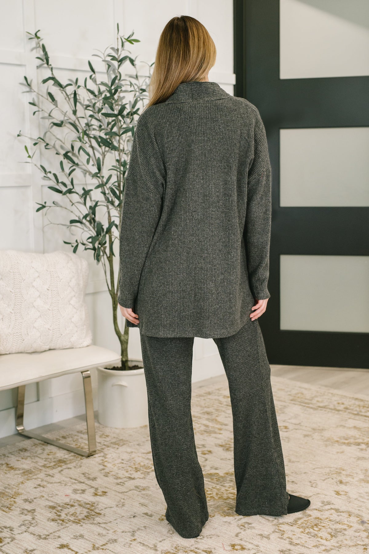 Signature Open Front Cardigan Set in Black