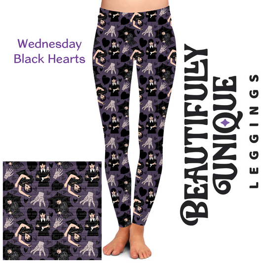 Wednesday Black Hearts (Semi-Exclusive) - High-quality Handcrafted Vibrant Leggings