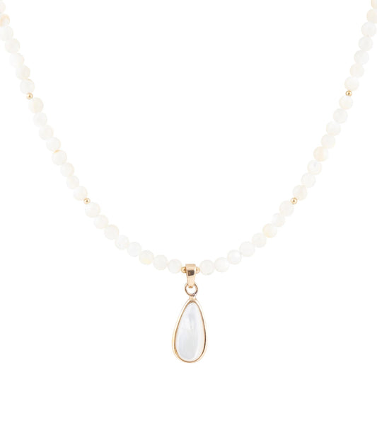 White Mother of Pearl Tear Drop Golden Pendant Necklace